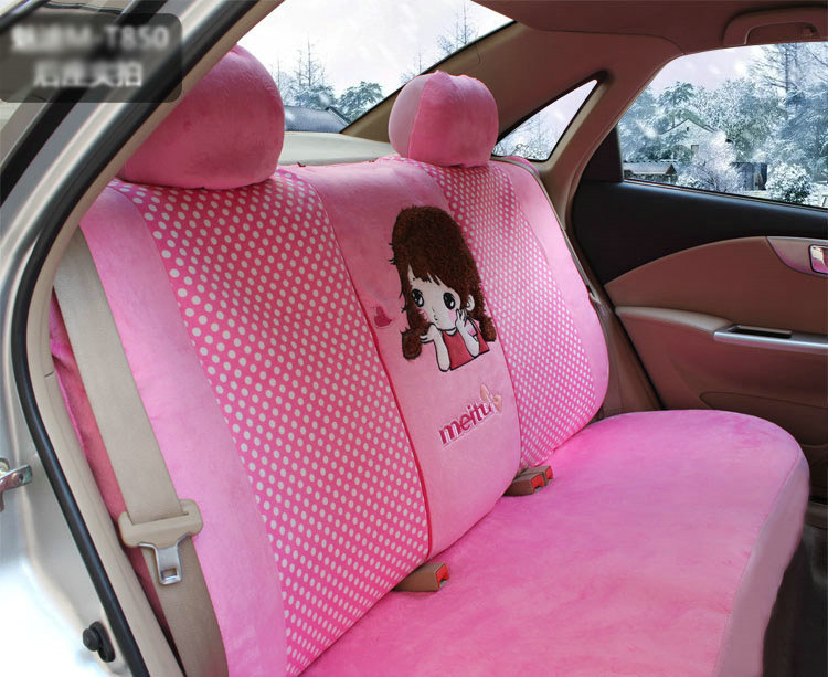 Universal Velvet Pretty Girls Polka Dots print Auto Seat Cover 18pcs Sets - Pink