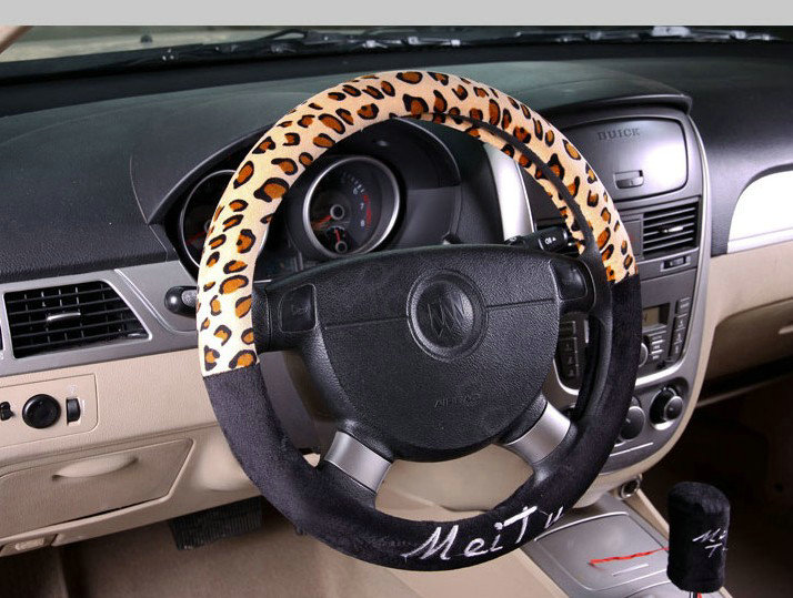 Universal Winter Velvet Cute Girls Leopard print Auto Seat Cover 18pcs Sets - Black