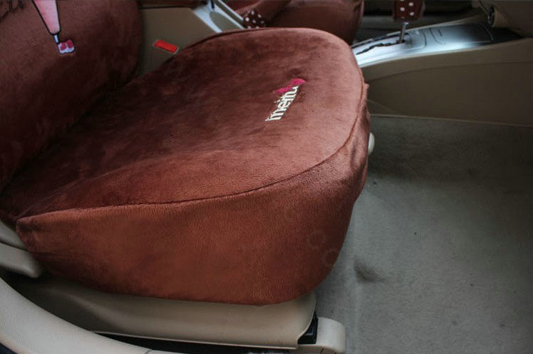 Universal Winter Velvet Girls Polka Dots print Auto Seat Cover 18pcs Sets - Coffee