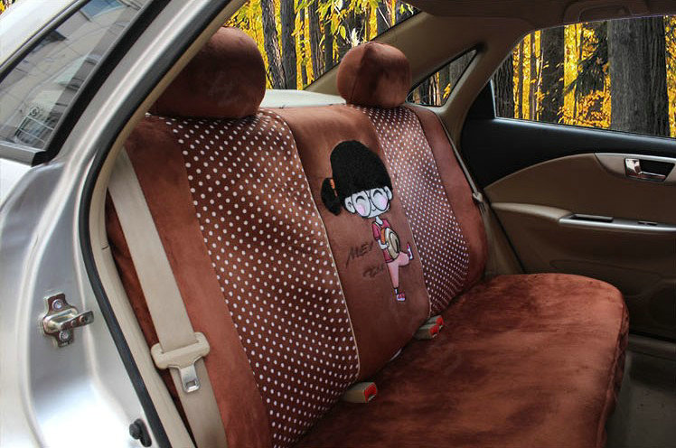 Universal Winter Velvet Girls Polka Dots print Auto Seat Cover 18pcs Sets - Coffee