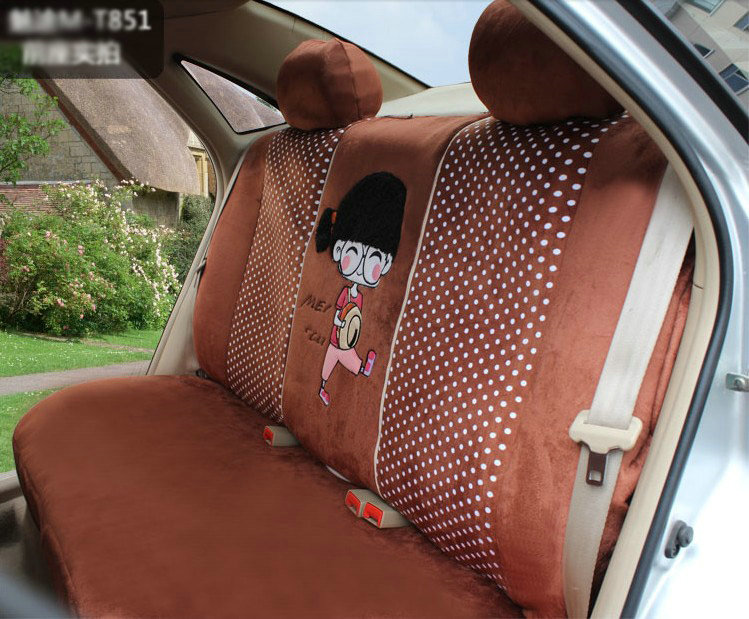 Universal Winter Velvet Girls Polka Dots print Auto Seat Cover 18pcs Sets - Coffee