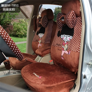Universal Winter Velvet Girls Polka Dots print Auto Seat Cover 18pcs Sets - Coffee