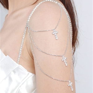 Cheapest Cross Crystal Metal Wedding Bridal Shoulder Chain Strap Necklace jewelry