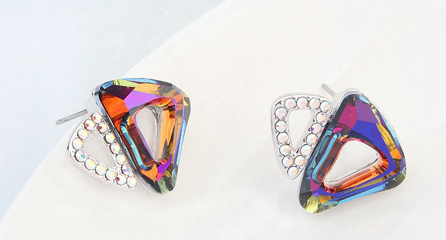 Classic Swarovskii Crystal Blue Rhinestone Triangle Stud Earring for Woman Fashion Jewelry