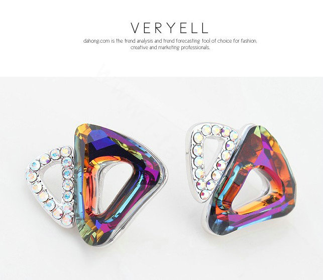 Classic Swarovskii Crystal Blue Rhinestone Triangle Stud Earring for Woman Fashion Jewelry