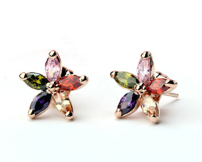 High Quality AAA Zircon Crystal Flower Gold Plated Stud Earrings Women Fashion Jewelry