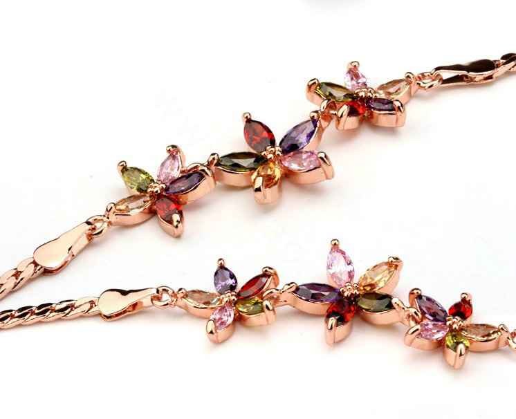 High Quality AAA Zircon Crystal Multicolor Flower 18K Rose Gold Plated Bracelet for Women Jewelry