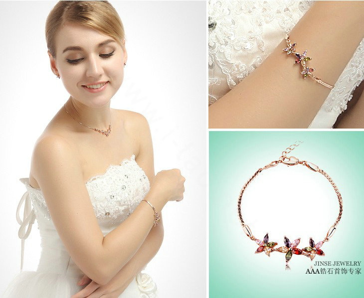High Quality AAA Zircon Crystal Multicolor Flower 18K Rose Gold Plated Bracelet for Women Jewelry