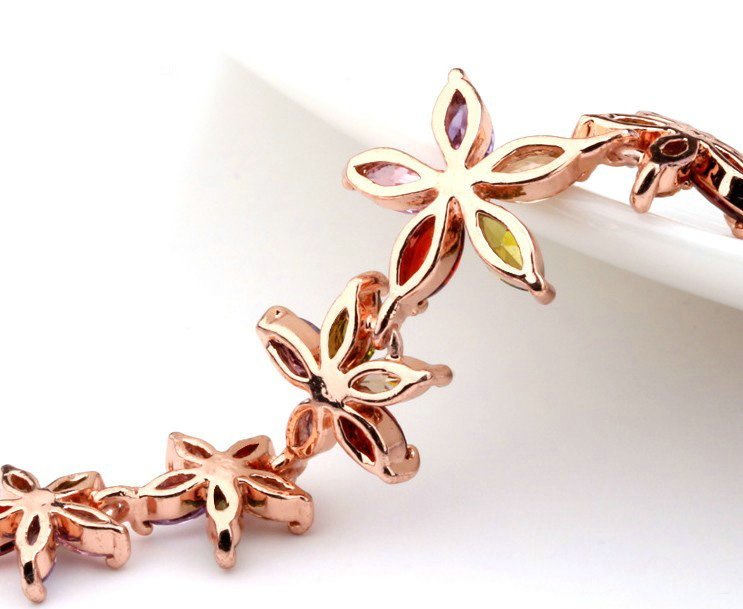 High Quality AAA Zircon Crystal Multicolor Flower 18K Rose Gold Plated Chain Necklace for Women