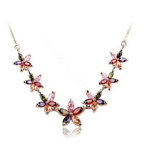 High Quality AAA Zircon Crystal Multicolor Flower 18K Rose Gold Plated Chain Necklace for Women