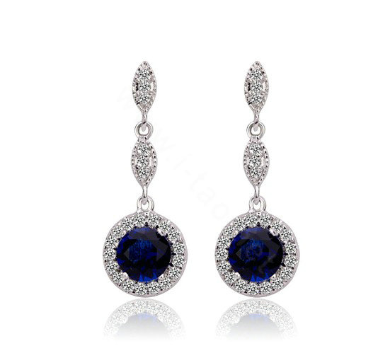 Newest Blue Gem Swiss CZ Crystal White Gold Plated Drop Stud Earrings Women Elegant Jewelry