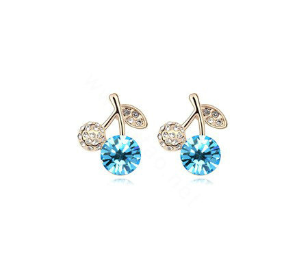 Newest Blue Swarovskii Crystal AAA Zircon Cherry Stud Earring Female Fashion Jewelry