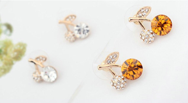 Newest Champagne Swarovskii Crystal AAA Zircon Cherry Stud Earring Female Fashion Jewelry
