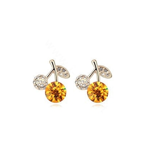 Newest Champagne Swarovskii Crystal AAA Zircon Cherry Stud Earring Female Fashion Jewelry