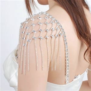 Pretty Rhinestone Mesh Tassel Wedding Bridal Shoulder Chain Strap Shawl Necklace jewelry