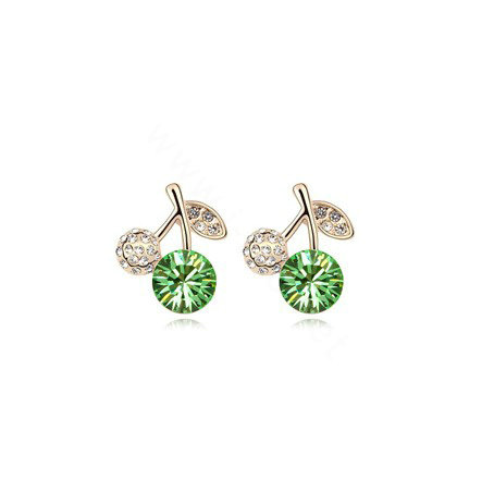 Top Quality Green Swarovskii Crystal AAA Zircon Cherry Stud Earring Female Fashion Jewelry