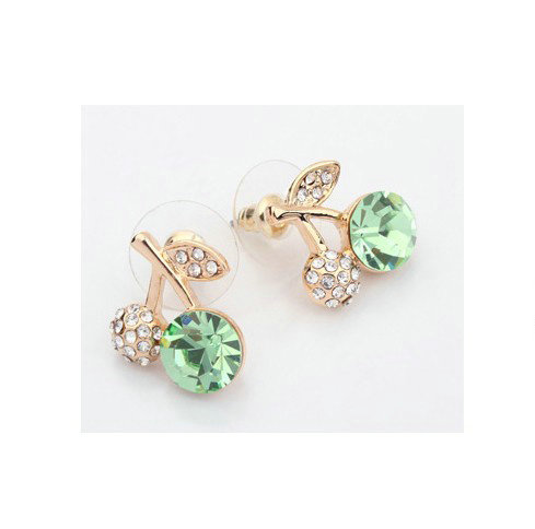 Top Quality Green Swarovskii Crystal AAA Zircon Cherry Stud Earring Female Fashion Jewelry