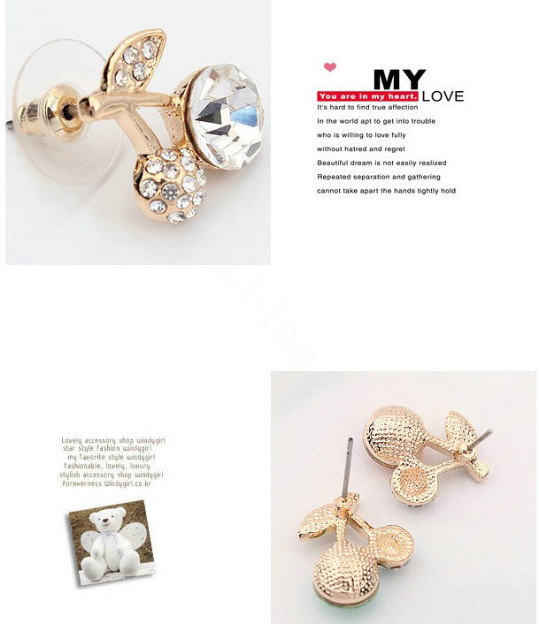 Top Quality White Swarovskii Crystal AAA Zircon Cherry Stud Earring Female Fashion Jewelry