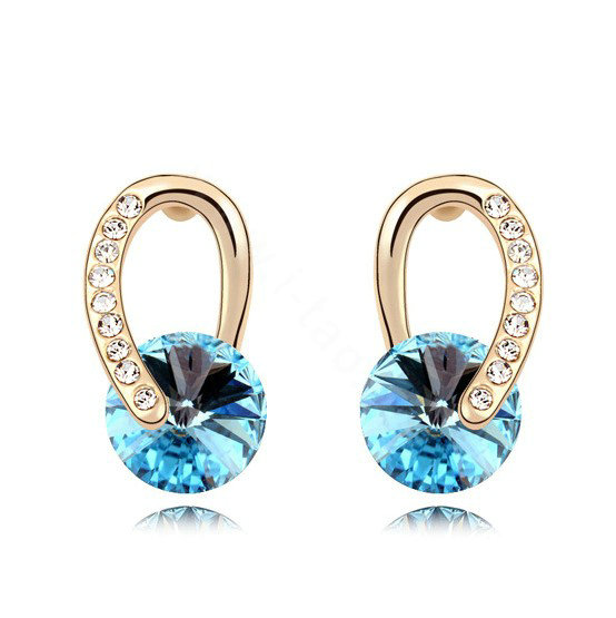 Unique Swarovskii Crystal Blue Rhinestone Dangle Stud Earring for Woman Fashion Jewelry