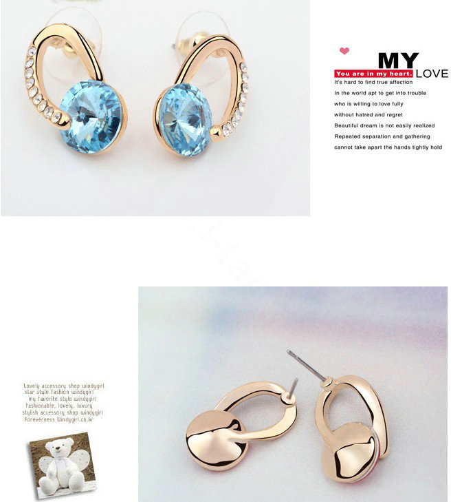 Unique Swarovskii Crystal Blue Rhinestone Dangle Stud Earring for Woman Fashion Jewelry