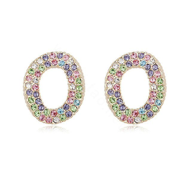 Unique Swarovskii Crystal multicolor Diamond Round Stud Earring for Woman Fashion Jewelry
