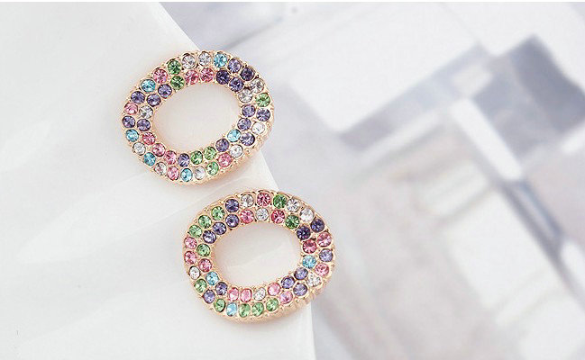 Unique Swarovskii Crystal multicolor Diamond Round Stud Earring for Woman Fashion Jewelry