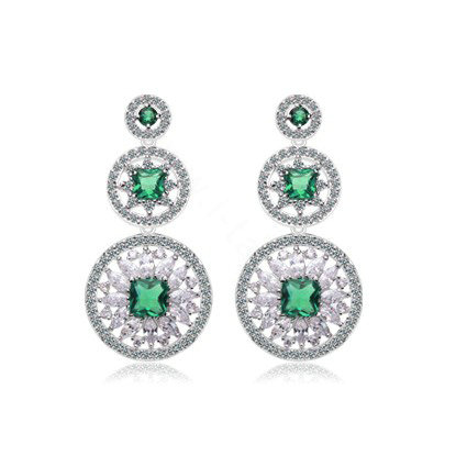 Vintage White Gold Plated Zircon Green Rhinestone Drop Stud Earrings Fashion for Women Banquet