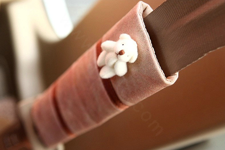 Bear Bud Silk Velvet Automotive Seat Safety Belt Covers Car Decoration 2pcs - Coffee
