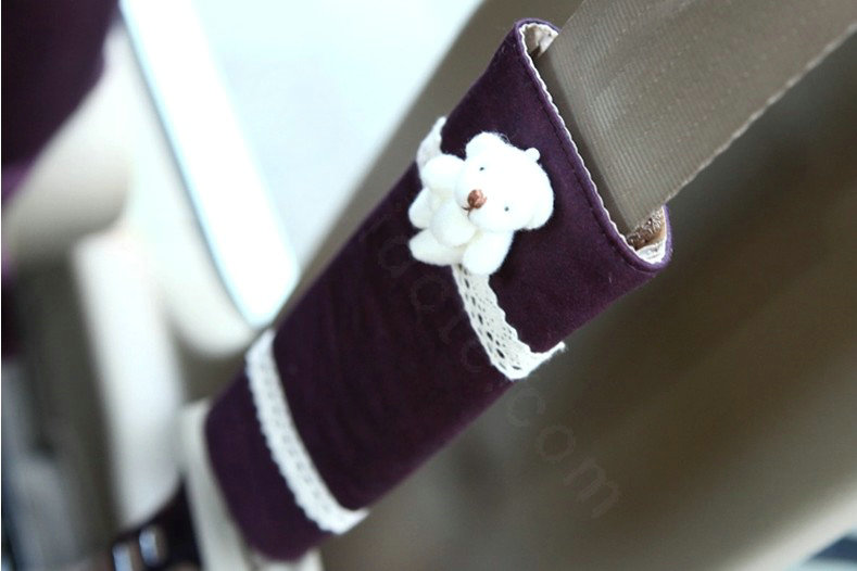 Bear Bud Silk Velvet Automotive Seat Safety Belt Covers Car Decoration 2pcs - Purple