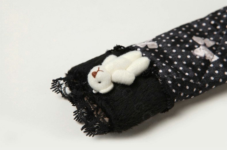 Bear Polka Dot Bowknot Bud Silk Velvet Automotive Seat Safety Belt Covers Car Decoration 2pcs - Black