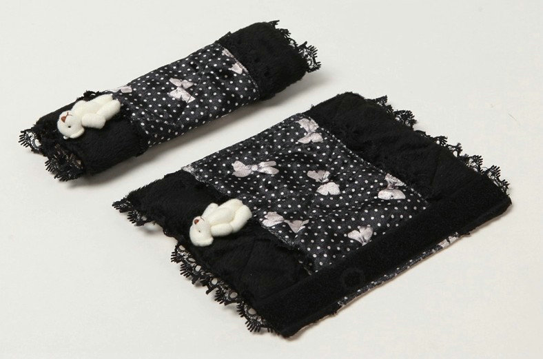 Bear Polka Dot Bowknot Bud Silk Velvet Automotive Seat Safety Belt Covers Car Decoration 2pcs - Black