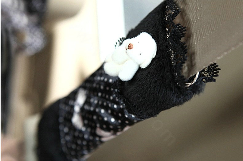 Bear Polka Dot Bowknot Bud Silk Velvet Automotive Seat Safety Belt Covers Car Decoration 2pcs - Black