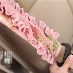 Best Cloth Cotton Floral Print Automotive Seat Safety Belt Covers Car Decoration 2pcs - Pink