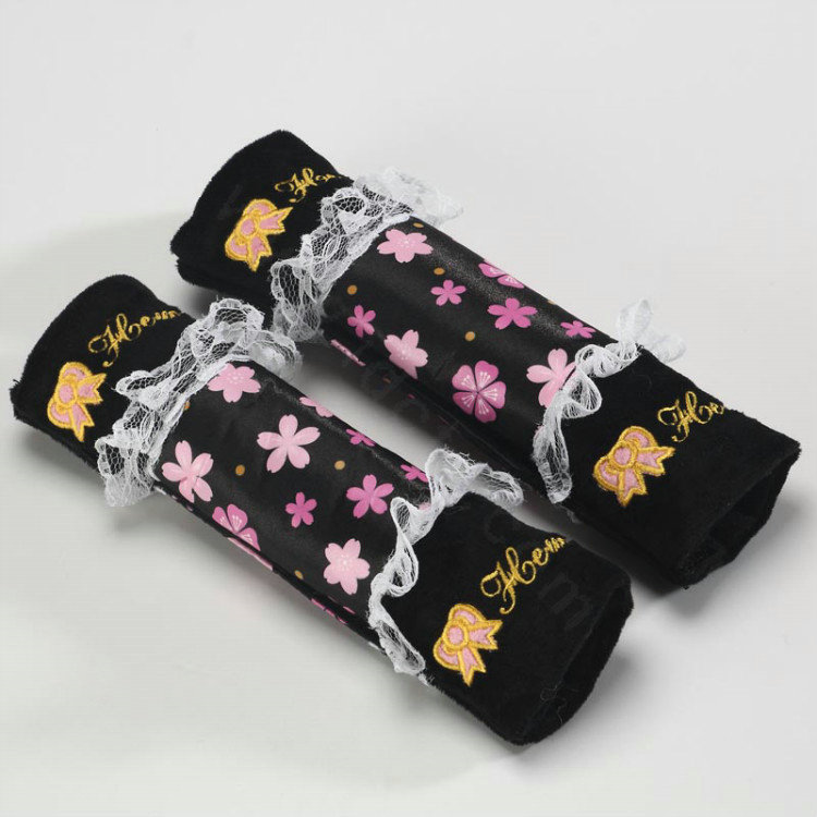 Best Flower Bud Silk Velvet Automotive Seat Safety Belt Covers Car Decoration 2pcs - Black
