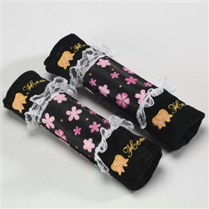 Best Flower Bud Silk Velvet Automotive Seat Safety Belt Covers Car Decoration 2pcs - Black