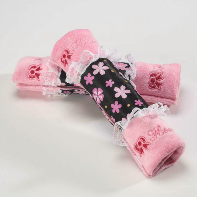 Best Flower Bud Silk Velvet Automotive Seat Safety Belt Covers Car Decoration 2pcs - Pink