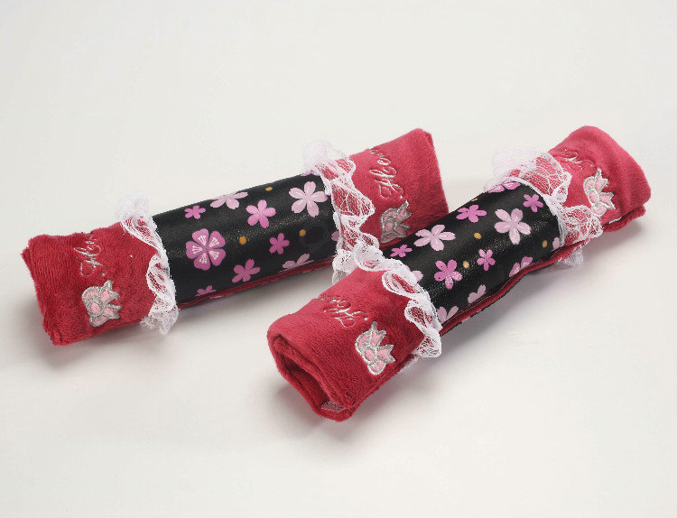 Best Flower Bud Silk Velvet Automotive Seat Safety Belt Covers Car Decoration 2pcs - Rose