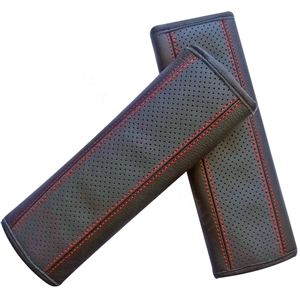 Best Genuine Leather Automobile Seat Safety Belt Covers Car Decoration 2pcs - Red