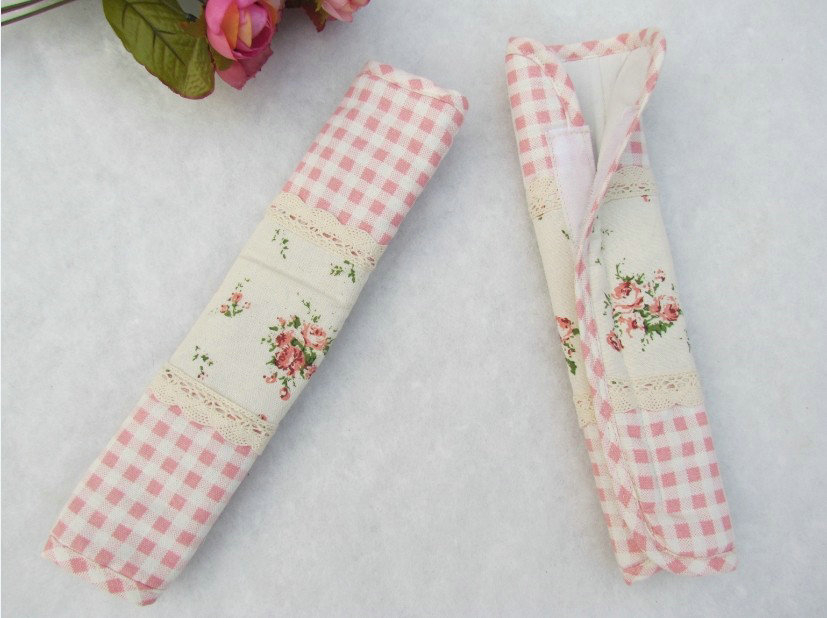 Best Lace Cloth Cotton Floral Print Automotive Seat Safety Belt Covers Car Decoration 2pcs - Pink