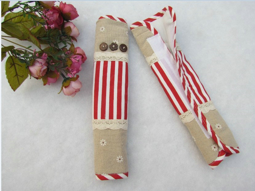 Best Lace Cloth Cotton Floral Print Automotive Seat Safety Belt Covers Car Decoration 2pcs - Red