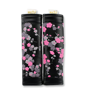 Best Plum Flower Genuine Leather Automobile Seat Safety Belt Covers Car Decoration 2pcs - Black
