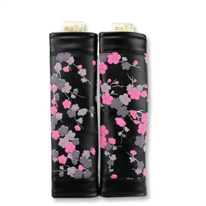 Best Plum Flower Genuine Leather Automobile Seat Safety Belt Covers Car Decoration 2pcs - Black