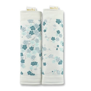 Best Plum Flower Genuine Leather Automobile Seat Safety Belt Covers Car Decoration 2pcs - Blue