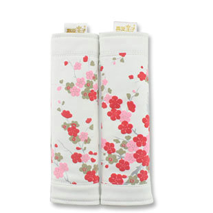 Best Plum Flower Genuine Leather Automobile Seat Safety Belt Covers Car Decoration 2pcs - Pink