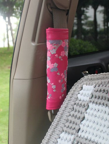 Best Plum Flower Genuine Leather Automobile Seat Safety Belt Covers Car Decoration 2pcs - Rose