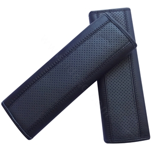 Best Real Genuine Leather Automobile Seat Safety Belt Covers Car Decoration 2pcs - Black