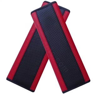 Best Real Genuine Leather Automobile Seat Safety Belt Covers Car Decoration 2pcs - Red