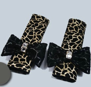 Black Bowknot Leopard Print PU Leather Automobile Seat Safety Belt Covers Car Decoration 2pcs - Gold