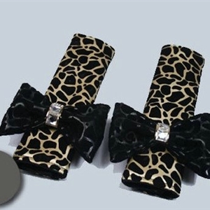 Black Bowknot Leopard Print PU Leather Automobile Seat Safety Belt Covers Car Decoration 2pcs - Gold