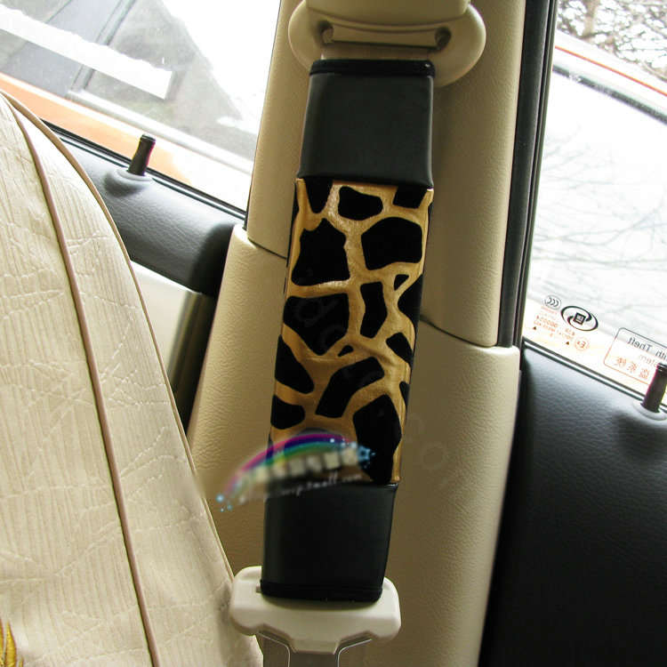 Cheapest Leopard Print PU Leather Automobile Seat Safety Belt Covers Car Decoration 2pcs - Brown
